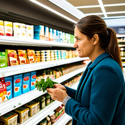 Home 7 A professional adult individual, fully clothed in modest, contemporary casual attire, standing in a brightly lit, clean aisle of a modern German supermarket. The person is thoughtfully examining a diverse array of colorful vegan ready-meal packages displayed in a refrigerated section, with a look of contentment and curiosity. The background features well-stocked shelves reflecting a wide selection of plant-based products. Perfect anatomy, correct proportions, natural pose, well-formed hands, proper finger count, natural body proportions. Professional photography, high resolution, natural light, safe for work, appropriate content, family-friendly.