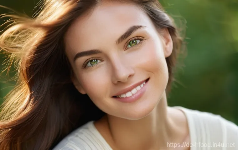 비타민E가 풍부한 식품 리스트 - **Prompt: "A close-up portrait of a young adult woman (mid-20s to early 30s) with glowing, healthy s...