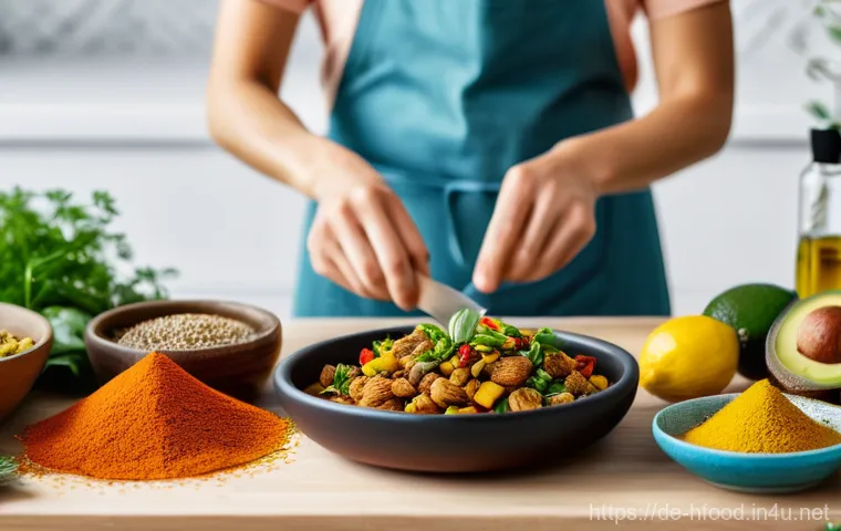 혈압 조절에 좋은 음식 리스트 - A vibrant, appetizing close-up of a beautifully arranged healthy meal on a rustic wooden table. The ...