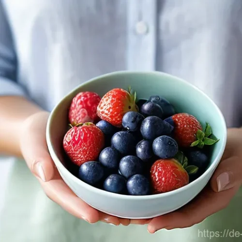 노화를 억제하는 항산화 식품 - **Prompt:** A close-up portrait of a radiant woman in her late 30s, with clear, dewy skin and a sere...