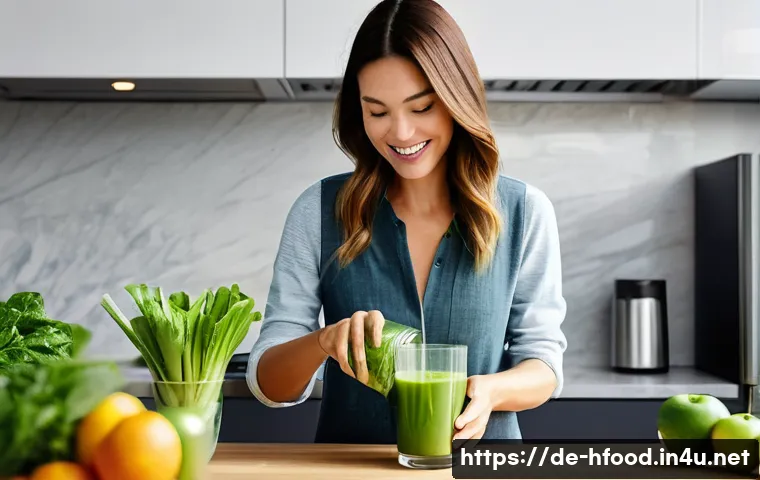 천연 디톡스 주스 레시피 - Green Morning Vitality**

"A radiant, healthy woman in her early 30s, dressed in comfortable yet chi...