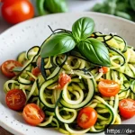 다이어트 중 먹을 수 있는 파스타 추천 - A vibrant, close-up image of a healthy low-carb meal featuring zucchini noodles (zoodles) served on ...